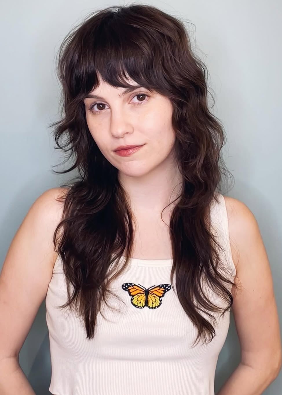 Mid-Back Dark Brown Shag With Choppy Layers Mid-Back Dark Brown Shag With Choppy Layers — Modern Shag Inspo