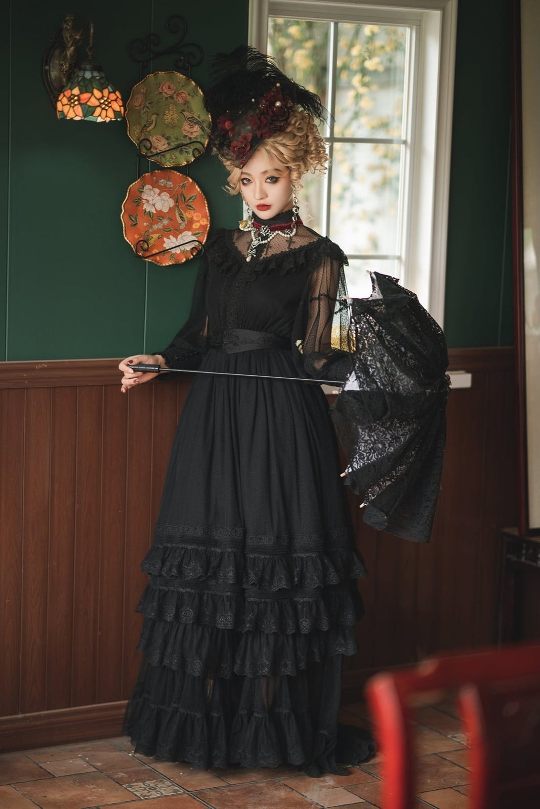 Black Lace Dress With Tiered Ruffled Skirt Black Lace Dress With Tiered Ruffled Skirt — Modern Victorian Dresses
