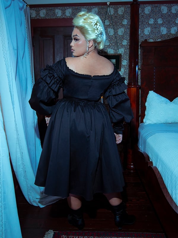 Black Off-The-Shoulder Dress With Puff Sleeves Black Off-The-Shoulder Dress With Puff Sleeves — Modern Victorian Dresses