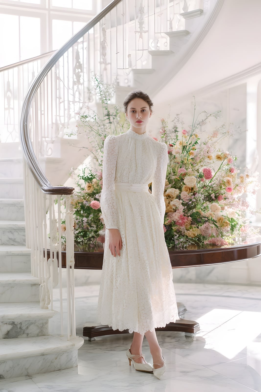White Lace Midi Dress With High Neck White Lace Midi Dress With High Neck — Modern Victorian Dresses