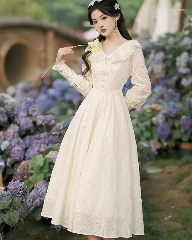 Cream Dress With Victorian Embroidery Cream Dress With Victorian Embroidery — Modern Victorian Dresses