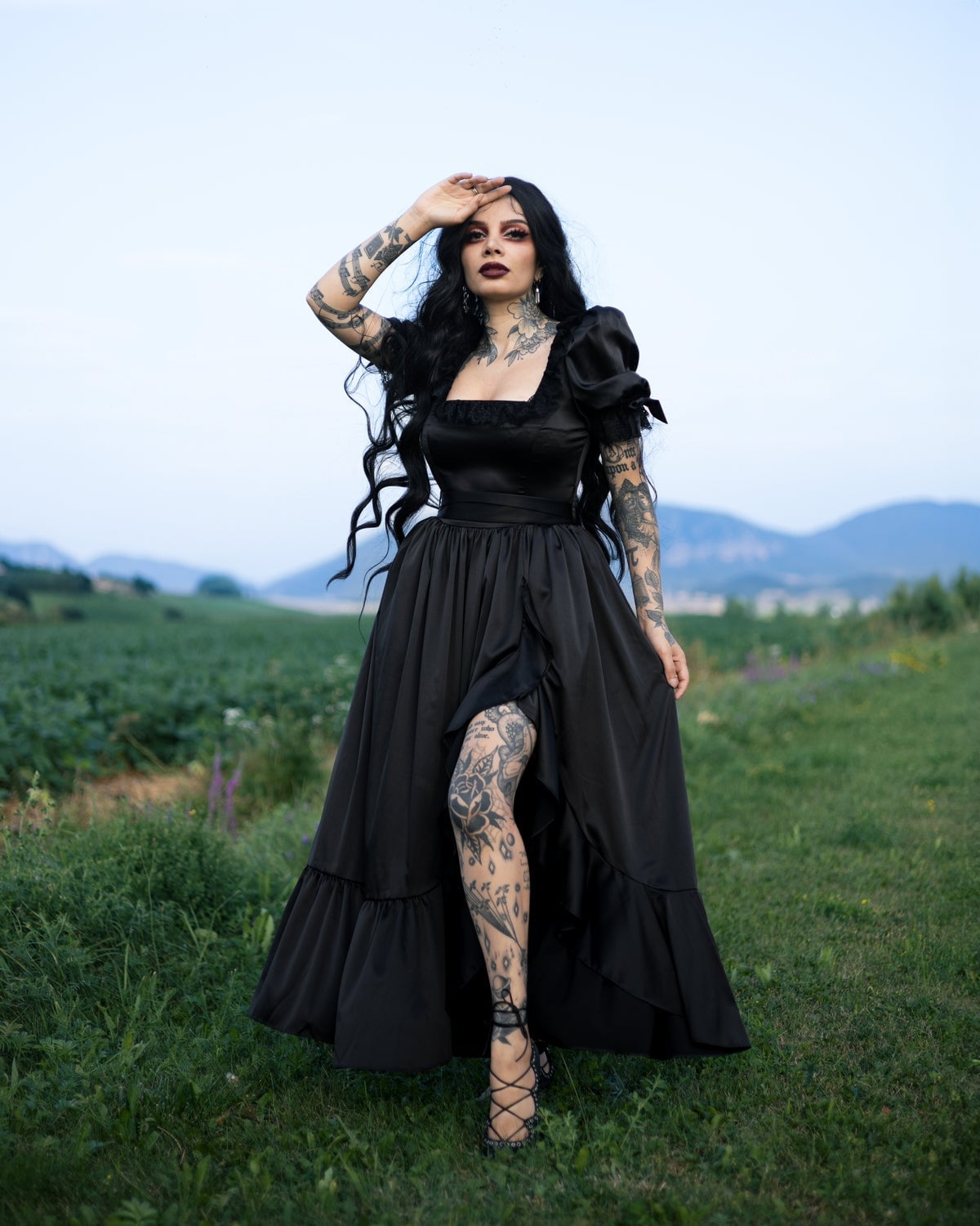 Full Black Gothic Dress With Puff Sleeves Full Black Gothic Dress With Puff Sleeves — Modern Victorian Dresses