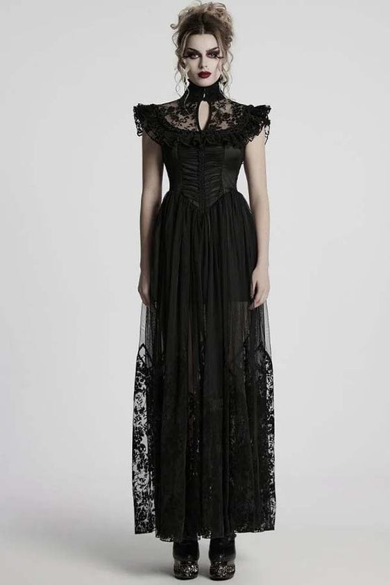 Black Lace Dress With Ruffled Collar Black Lace Dress With Ruffled Collar — Modern Victorian Dresses