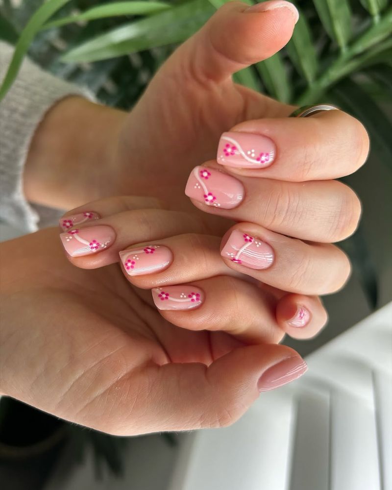 Short Square Light Pink Floral Swirls Short Square Light Pink Floral Swirls — Nails Easy Ideas
