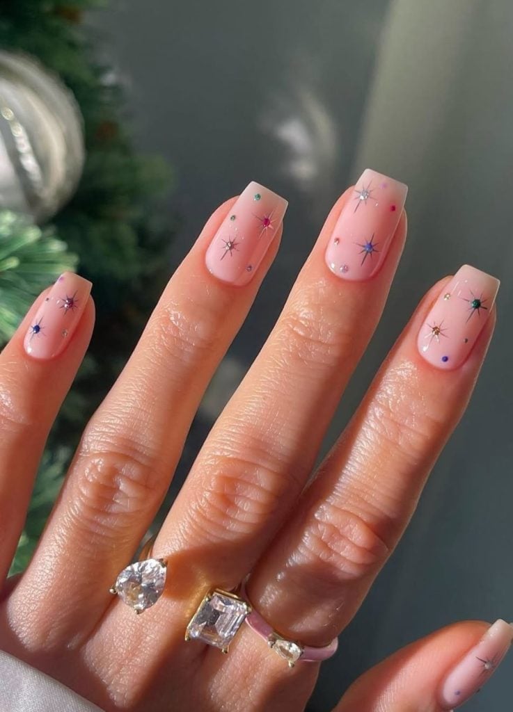 Short Square Pink With Rhinestones And Stars Short Square Pink With Rhinestones And Stars — Nails Easy Ideas