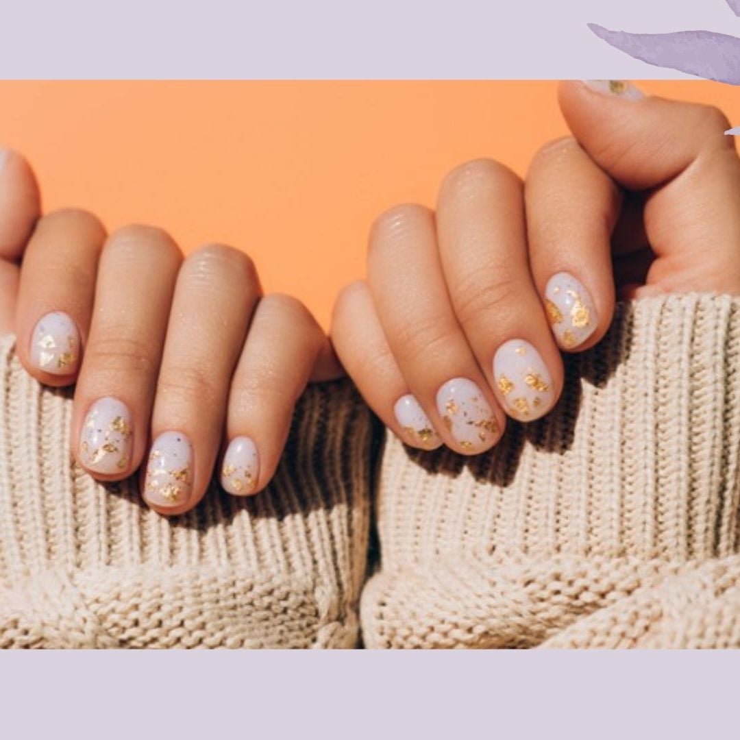 Short Oval Light Purple With Gold Foil Short Oval Light Purple With Gold Foil — Nails Easy Ideas