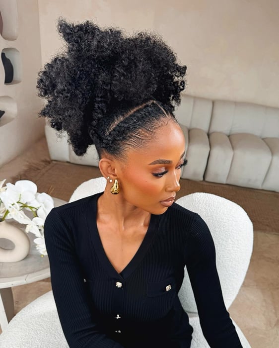 Textured High Bun With Auburn Highlights — Natural Bun Ideas