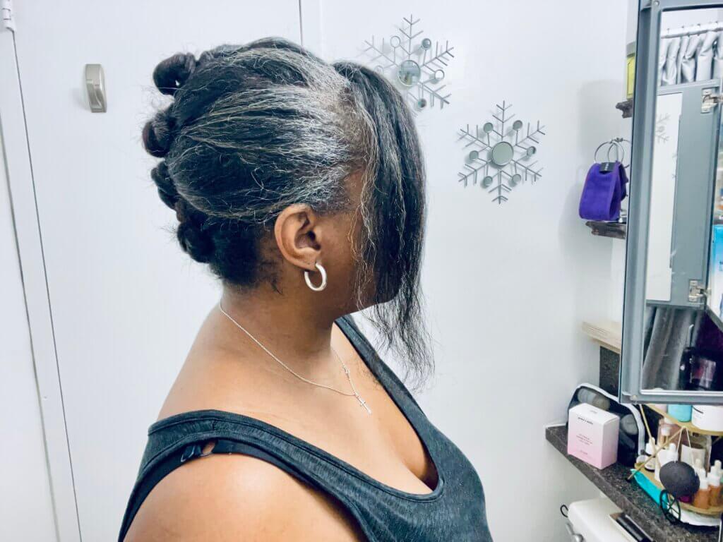 Textured Bun With Grey Highlights — Natural Bun Ideas