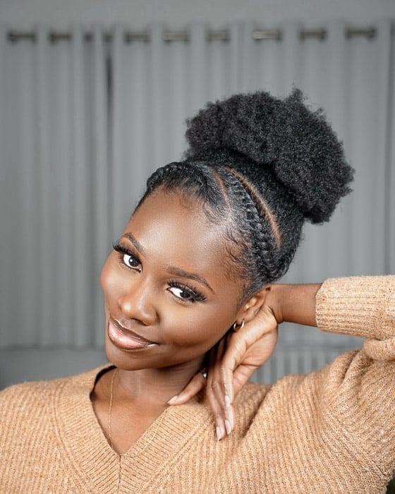 High Textured Black Coily Bun With Baby Hairs — Natural Bun Ideas