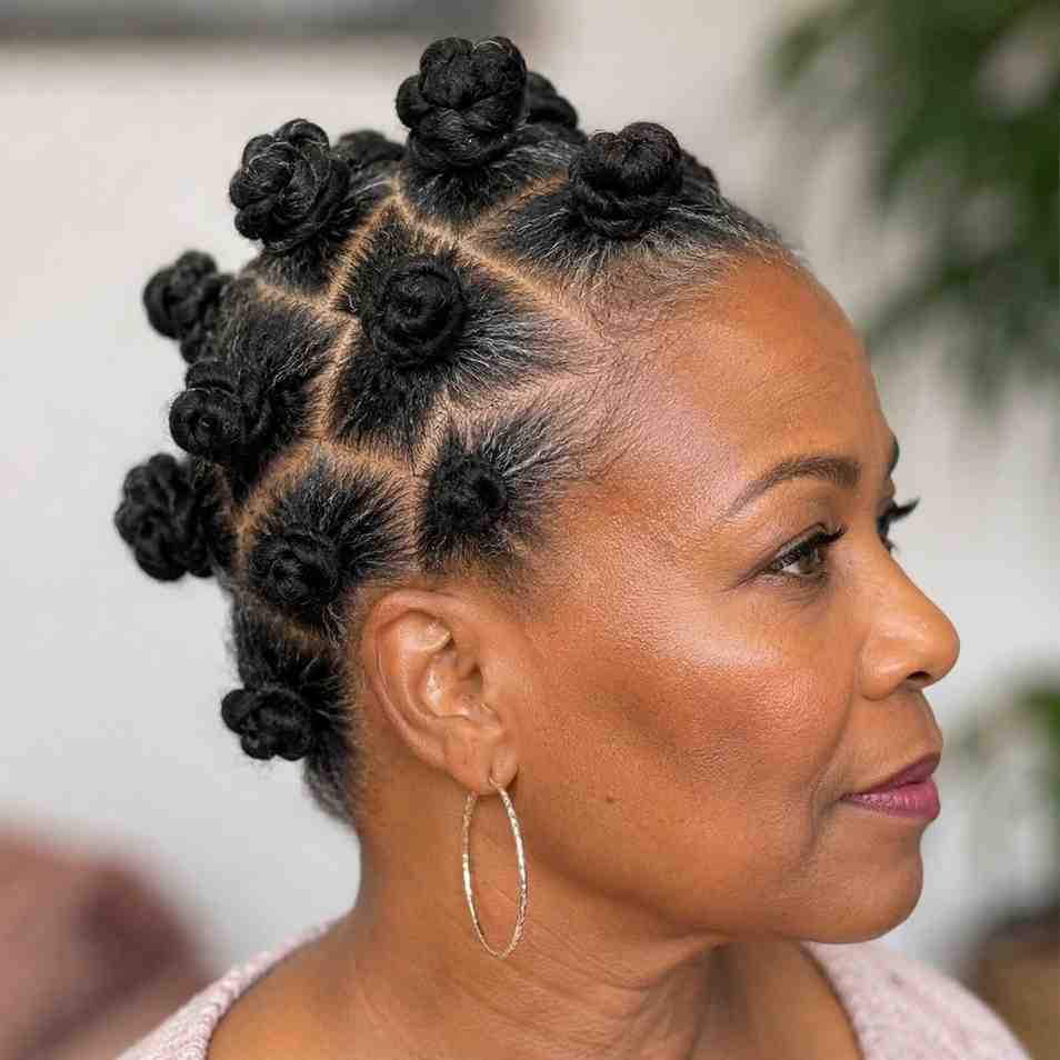 Salt and Pepper Geometric Bantu Knots — Natural Hair Black Women Styles