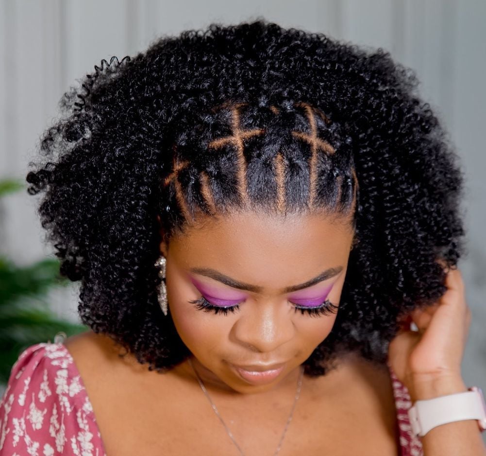 Shoulder Length Braids With Geometric Scalp Patterns Shoulder Length Braids With Geometric Scalp Patterns — Natural Hair Braiding Ideas