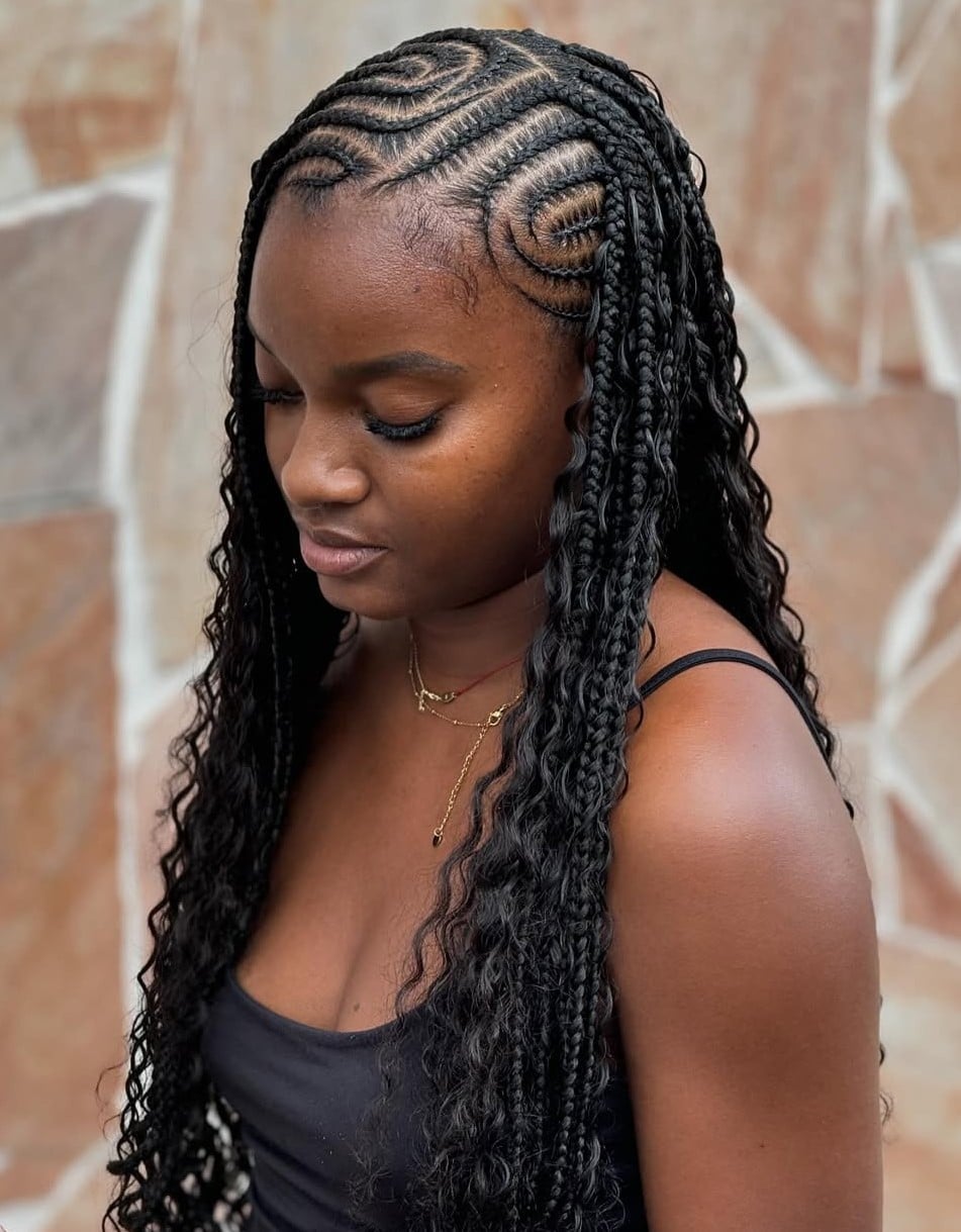 Cornrows Into Long Box Braids With Wavy Ends Cornrows Into Long Box Braids With Wavy Ends — Natural Hair Braiding Ideas