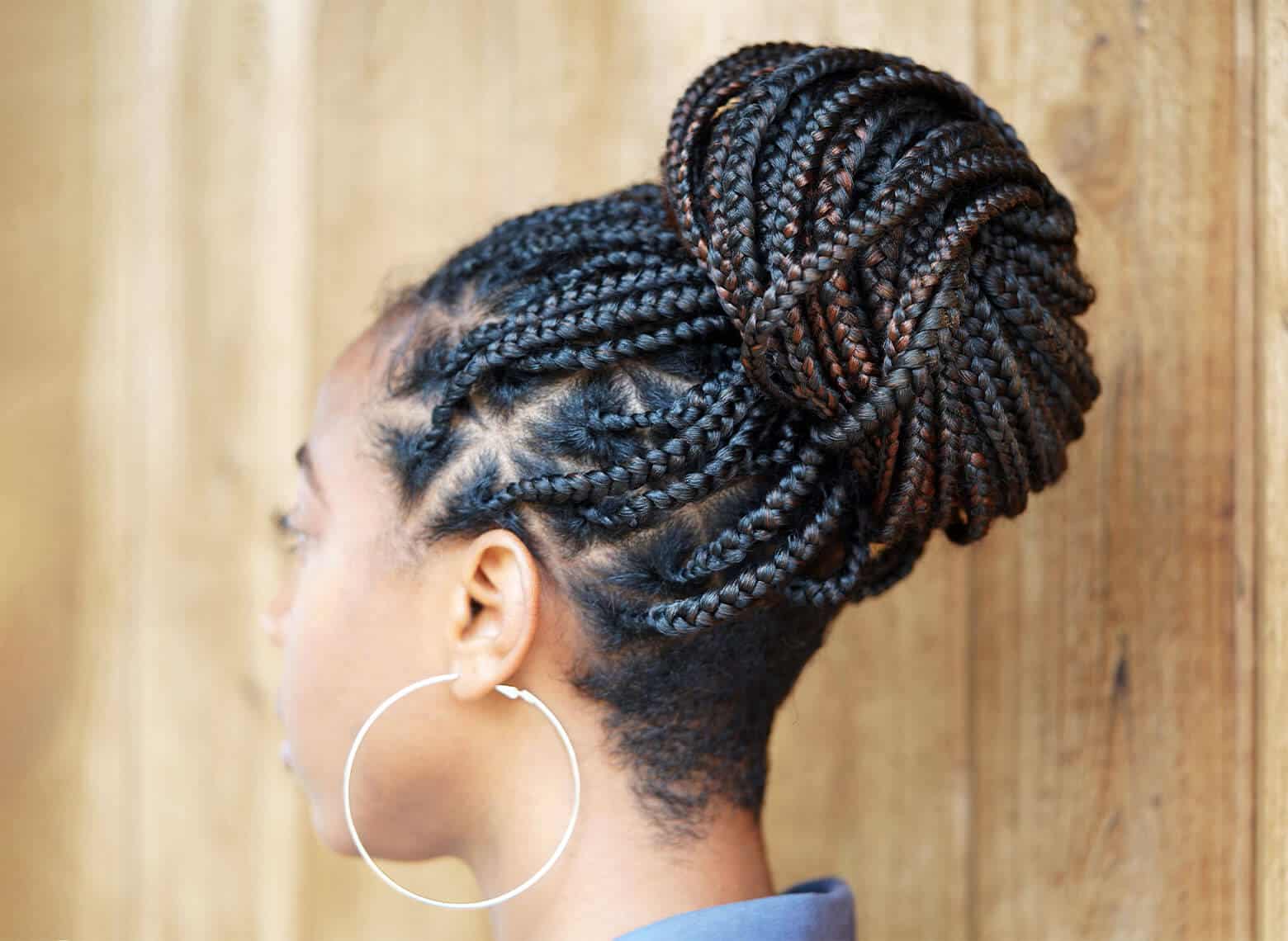 Large Braided Bun With Lighter Brown Highlights Large Braided Bun With Lighter Brown Highlights — Natural Hair Braiding Ideas