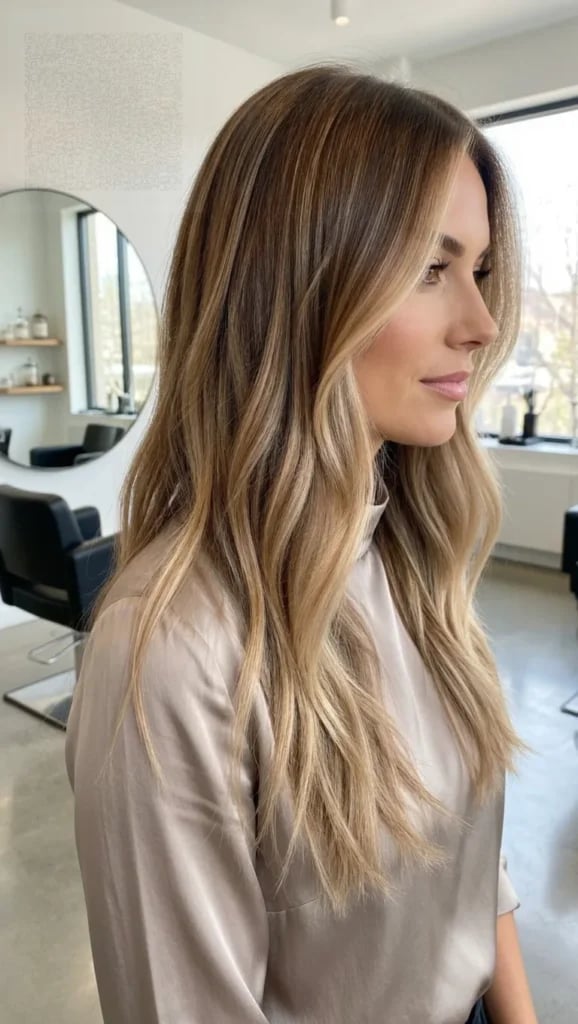 Brunette With Blonde Highlights, Mid-Back Brunette With Blonde Highlights, Mid-Back — Natural Hair Color Styles