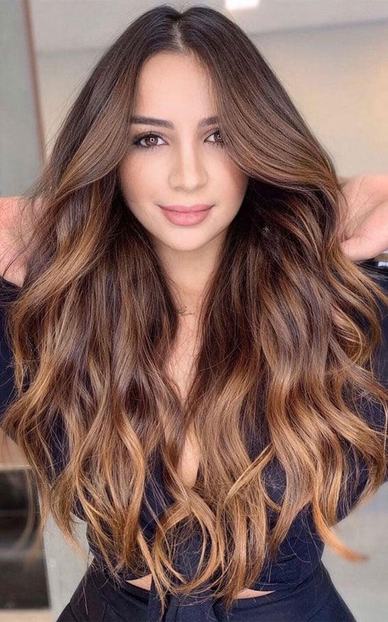 Brunette With Seamless Caramel Balayage Brunette With Seamless Caramel Balayage — Natural Hair Color Styles