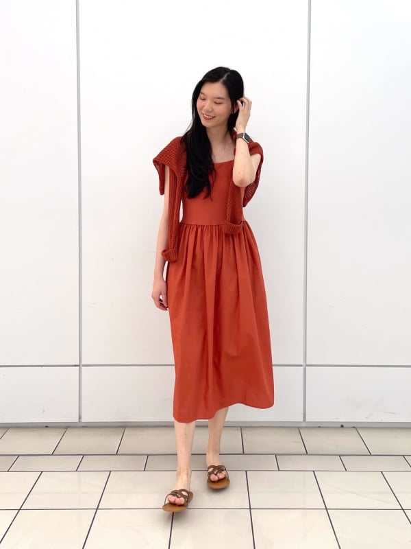 Burnt Orange A-line Midi Dress with Square Neckline Burnt Orange A-line Midi Dress with Square Neckline — Orange Dress Ideas