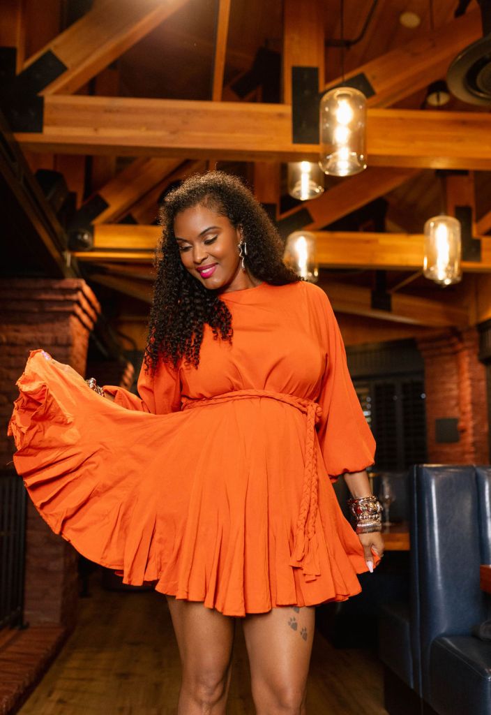 Bright Orange Fit and Flare Dress with Flounced Hem Bright Orange Fit and Flare Dress with Flounced Hem — Orange Dress Ideas