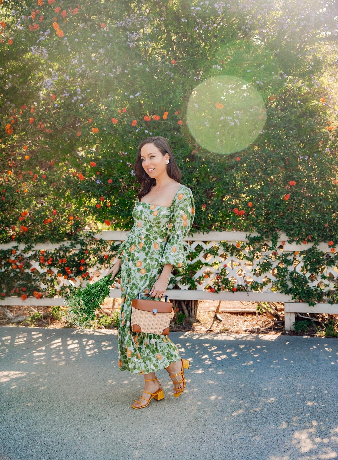 Green Fruit Print Square Neck Midi Dress Green Fruit Print Square Neck Midi Dress — Pattern Dress Ideas