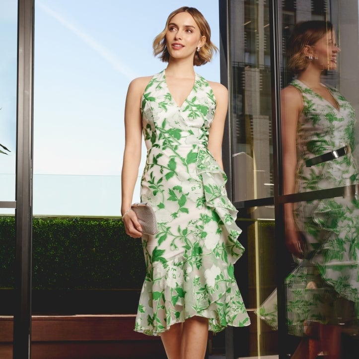Green Floral Wrap Dress with Halter Neck Green Floral Wrap Dress with Halter Neck — Pattern Dress Ideas