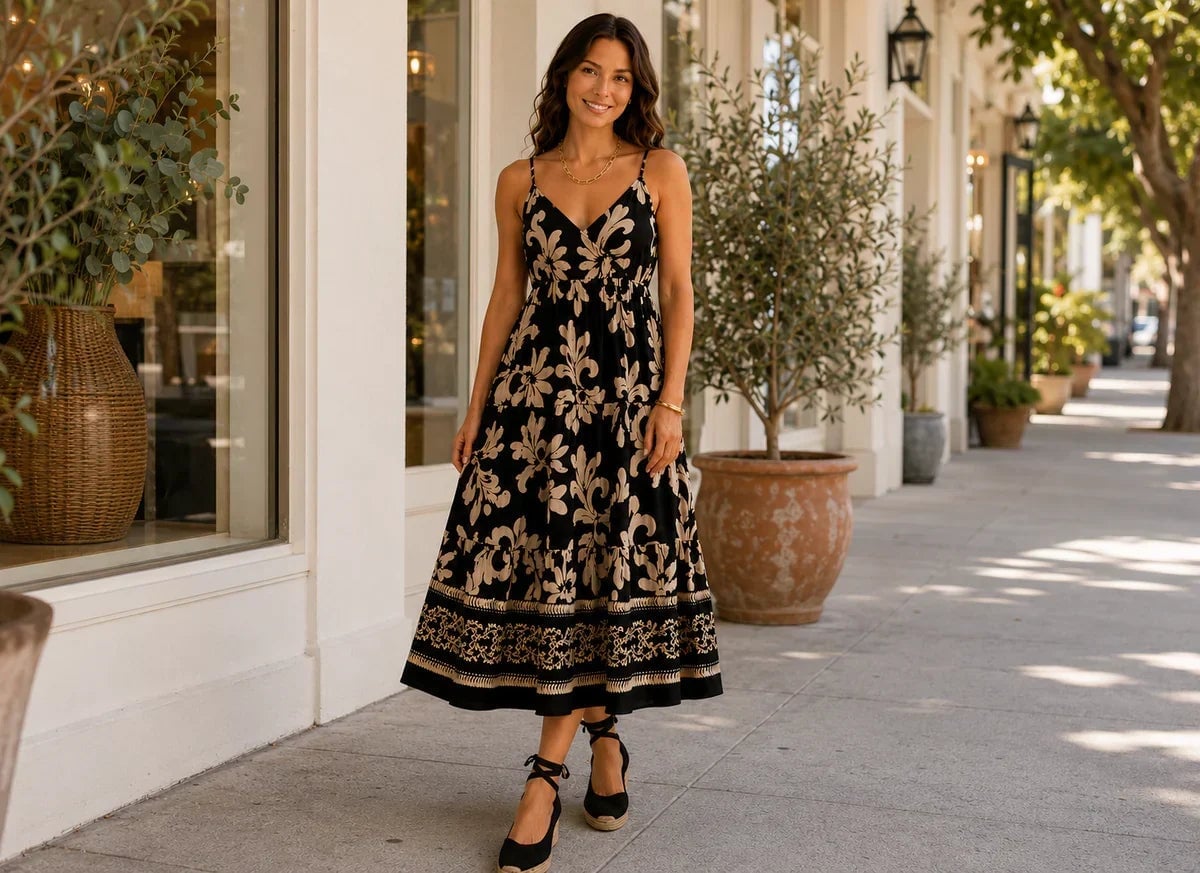 Ornate Pattern Tiered Midi Dress Ornate Pattern Tiered Midi Dress — Pattern Dress Ideas