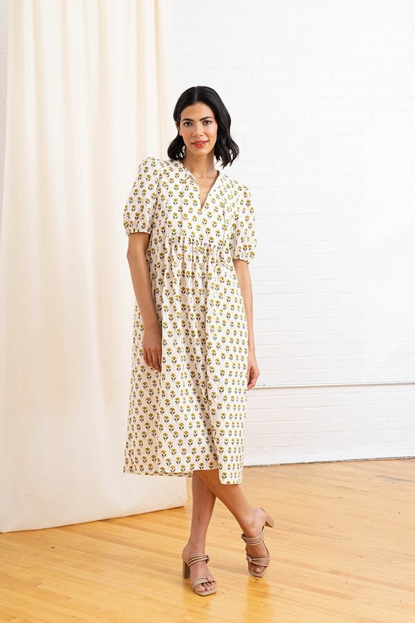 Yellow Floral Print Relaxed Fit Midi Dress Yellow Floral Print Relaxed Fit Midi Dress — Pattern Dress Ideas