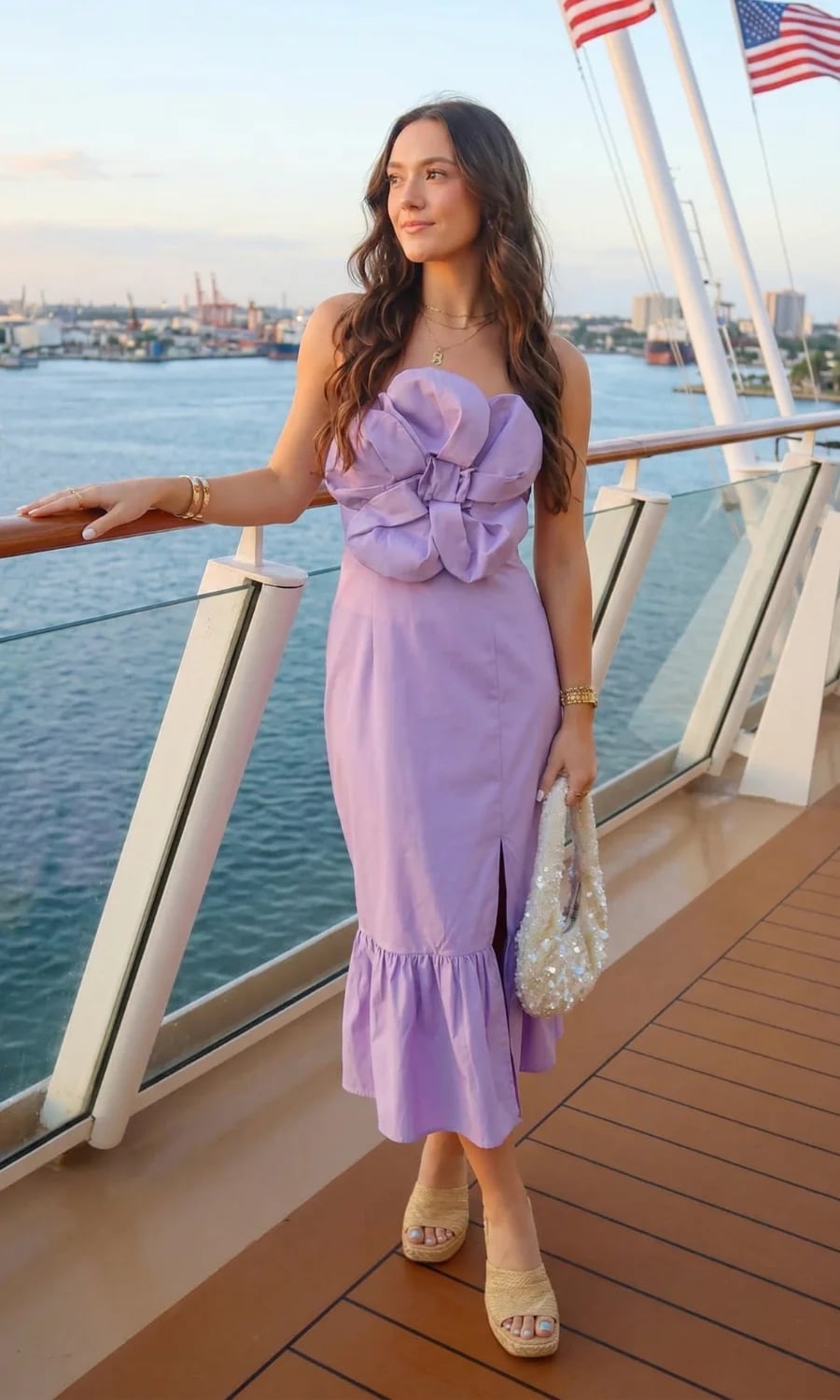 Lavender Midi Dress with Floral Applique and Ruffle Hem — Purple Dress Ideas