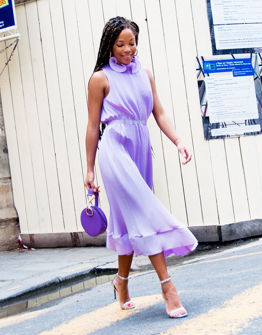 Light Lavender Pleated Chiffon Midi Dress — Purple Dress Ideas