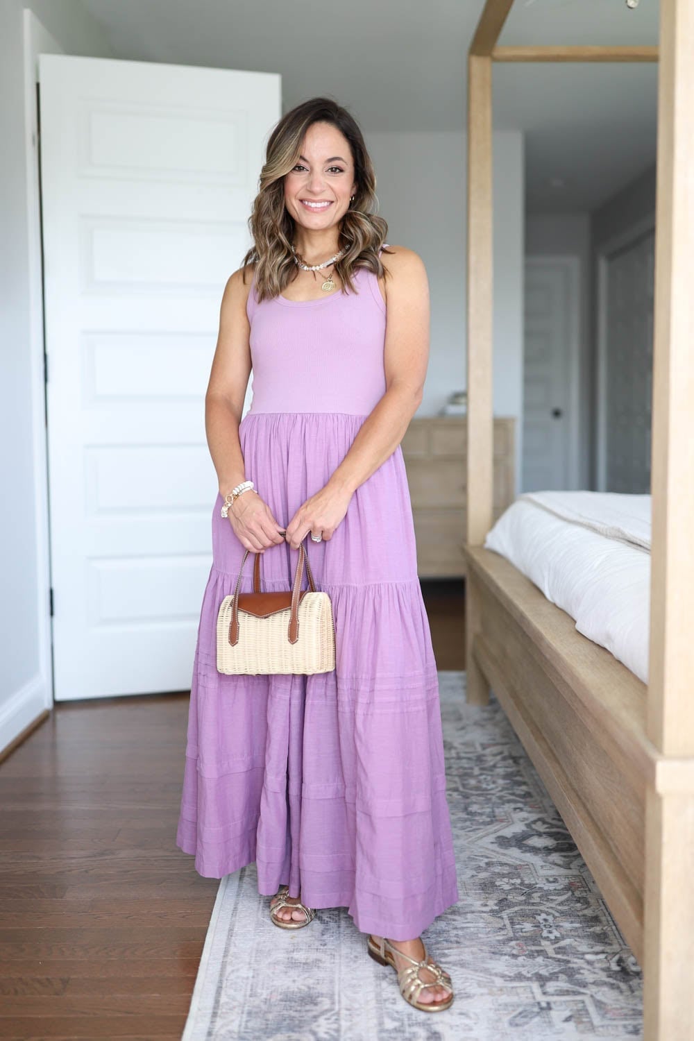 Purple Tiered Maxi Dress with Square Neckline — Purple Dress Ideas