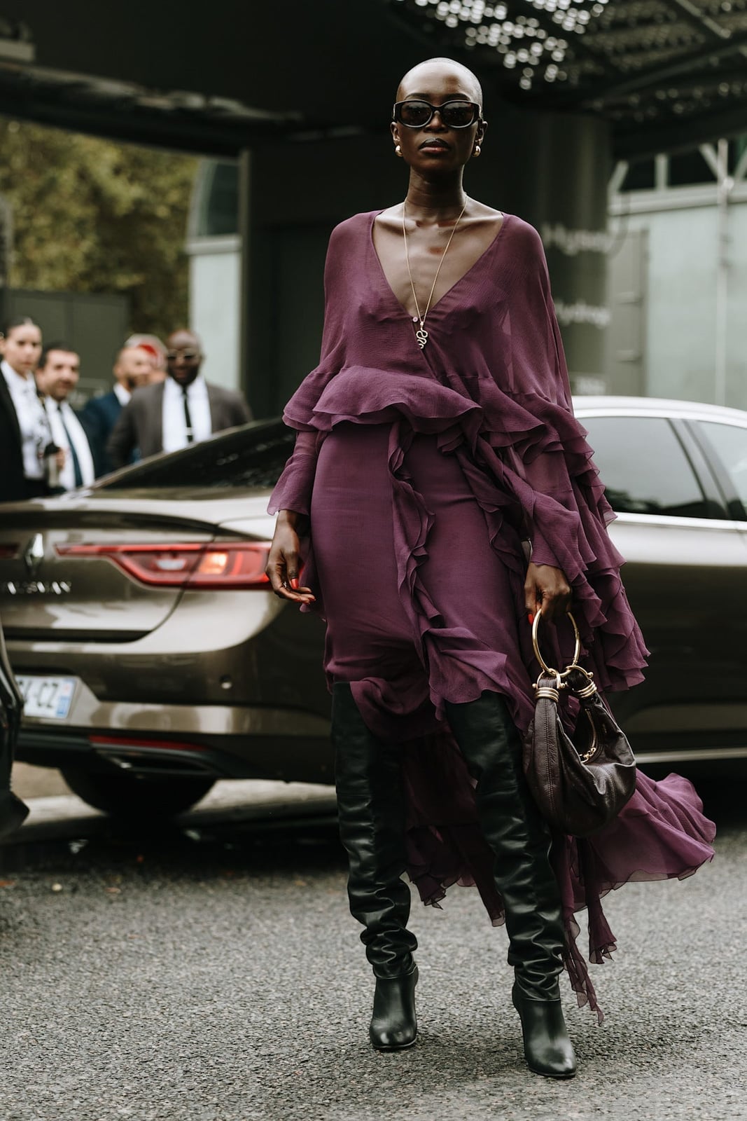 Flowing Deep Purple Chiffon Dress with Ruffled Sleeves — Purple Dress Ideas