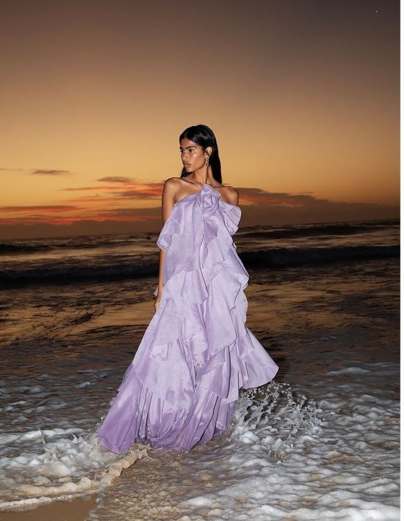 Lilac Ruffled Maxi Dress for Evening Events — Purple Dress Ideas