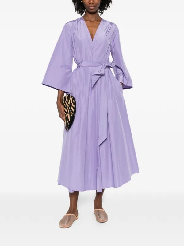 Light Purple Cotton Blend Wrap Midi Dress — Purple Dress Ideas