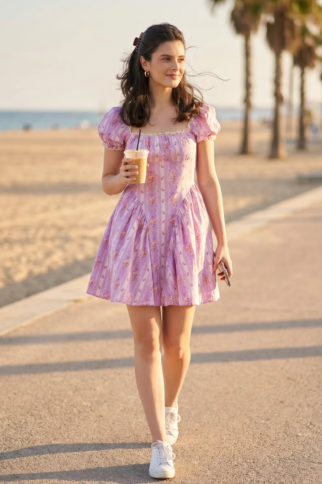 Lilac Floral Print Puff Sleeve Mini Dress — Purple Dress Ideas