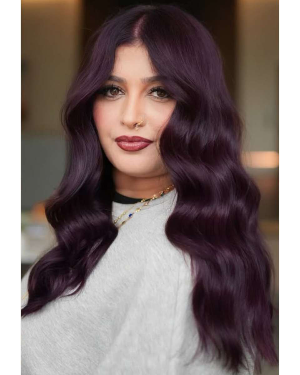 Shoulder Length Deep Plum Soft Waves Shoulder Length Deep Plum Soft Waves — Purple Hair Color Styles