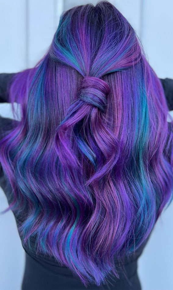 Shoulder Length Layers With Curtain Bangs In Deep, Office-Safe Version Shoulder Length Layers With Curtain Bangs In Deep, Office-Safe Version — Purple Hair Color Styles