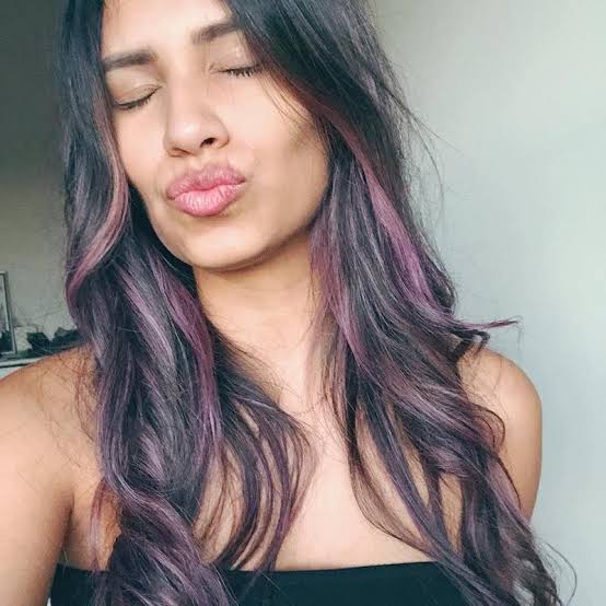 Mid-Back Dark Base With Purple Highlights, Office-Safe Version Mid-Back Dark Base With Purple Highlights, Office-Safe Version — Purple Hair Color Styles