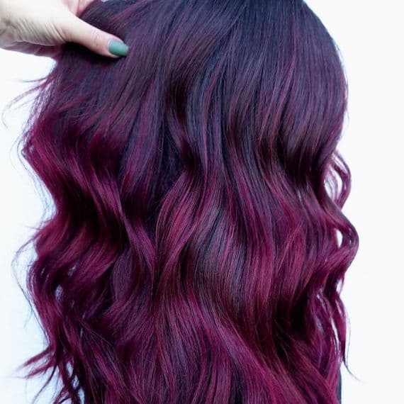 Mid-Back Dark Brown With Red-Purple Balayage Mid-Back Dark Brown With Red-Purple Balayage — Purple Hair Color Styles