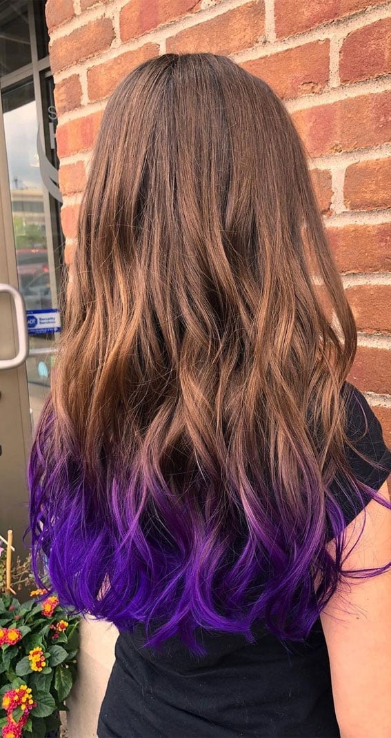 Mid-Back Loose Waves With Vibrant Purple Strands Mid-Back Loose Waves With Vibrant Purple Strands — Purple Hair Color Styles