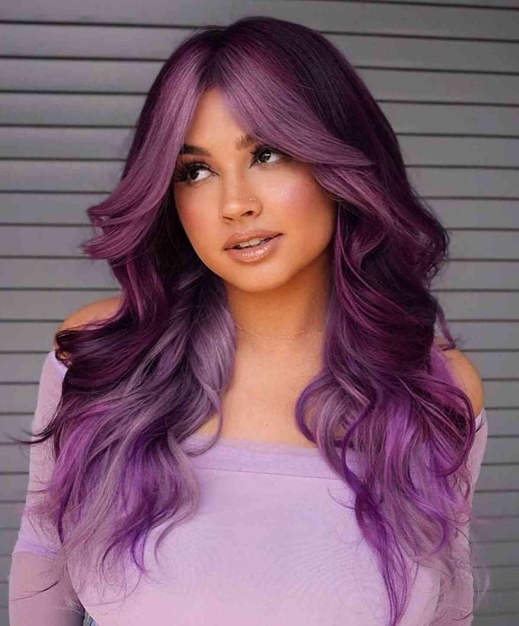Mid-Back Dark Purple With Lighter Balayage, Face-Framing Mid-Back Dark Purple With Lighter Balayage, Face-Framing — Purple Hair Color Styles