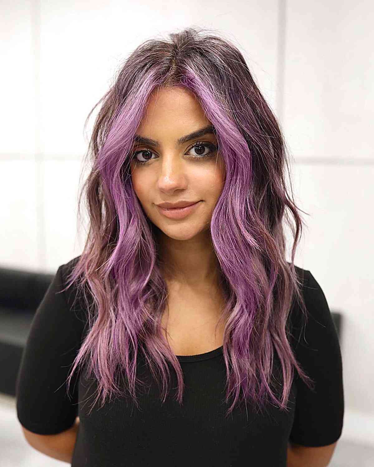 Collarbone Dark Base With Lavender Highlights Collarbone Dark Base With Lavender Highlights — Purple Hair Color Styles