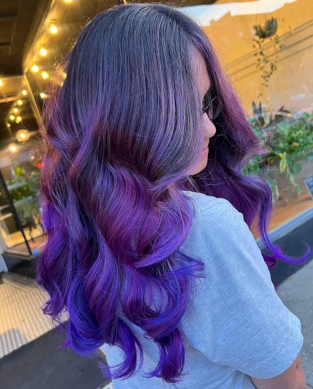 Collarbone Wavy With Subtle Purple Balayage Collarbone Wavy With Subtle Purple Balayage — Purple Hair Color Styles