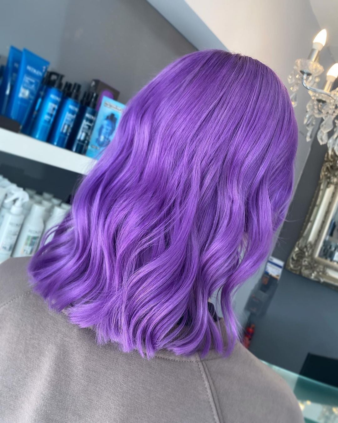 Chin Length Vibrant Medium Purple Bob, Wavy — Purple Hair Dye Styles