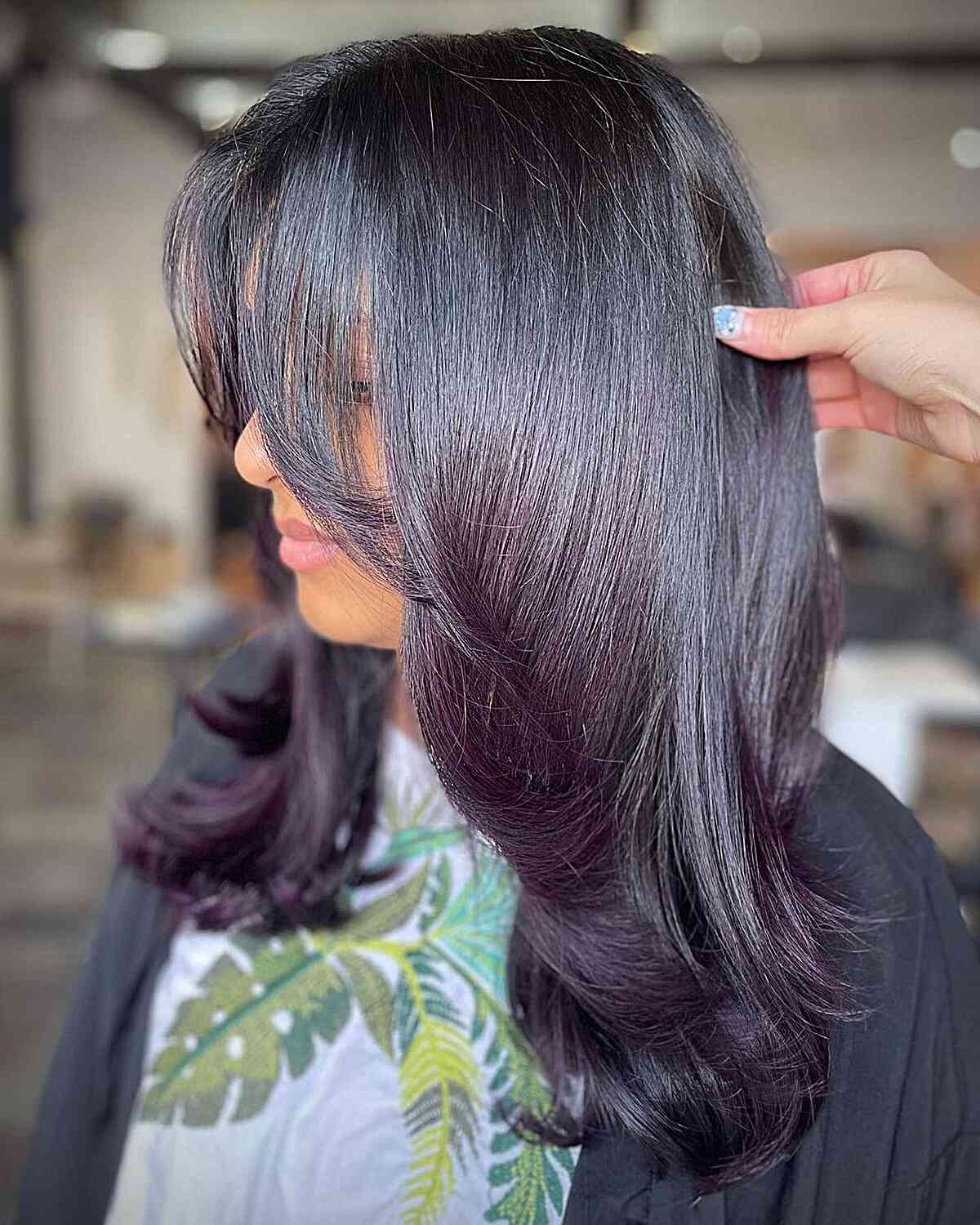 Shoulder Length Layers With Purple Undertones — Purple Hair Dye Styles