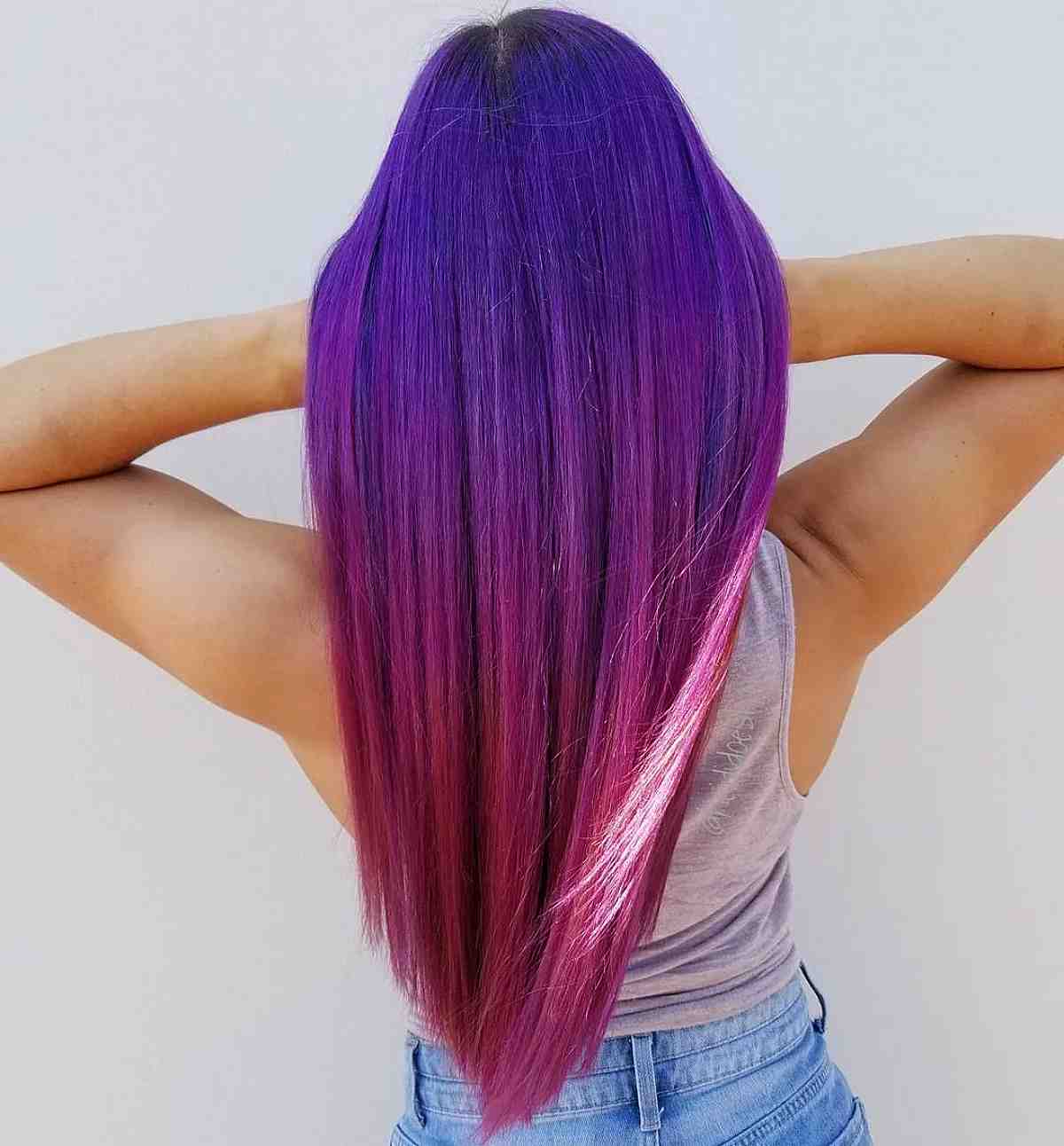 Mid-Back Purple To Pink Gradient Ombre — Purple Hair Dye Styles