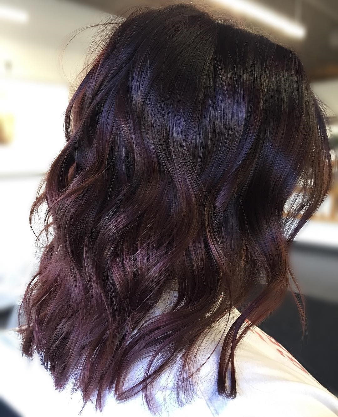 Collarbone Dark Brown With Deep Purple Balayage — Purple Hair Dye Styles