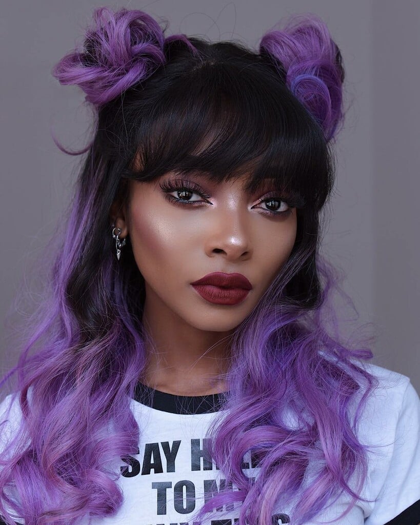 Collarbone Wavy Lob With Purple Balayage — Purple Hair Dye Styles