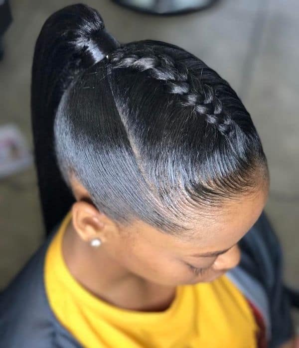 Black Ponytail With Sleek Braided Accent Black Ponytail With Sleek Braided Accent — Quick Weave Ponytail Ideas