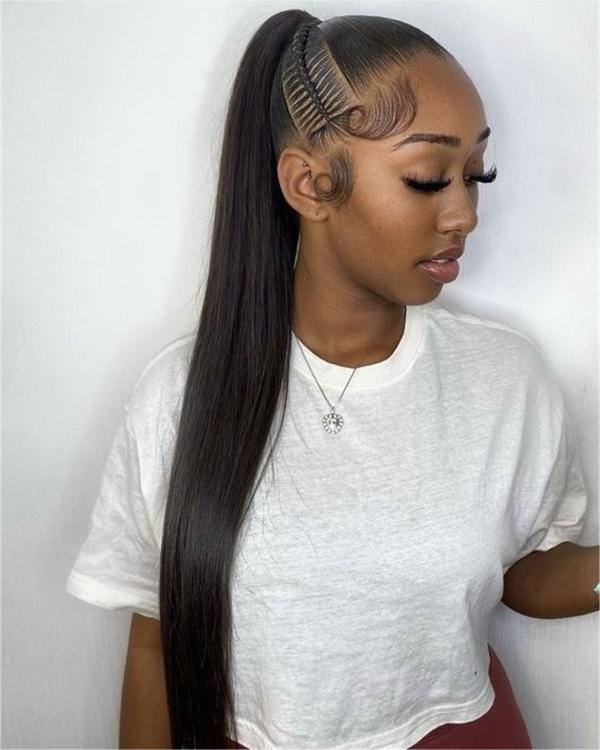 Polished Black Ponytail With Baby Hairs Polished Black Ponytail With Baby Hairs — Quick Weave Ponytail Ideas