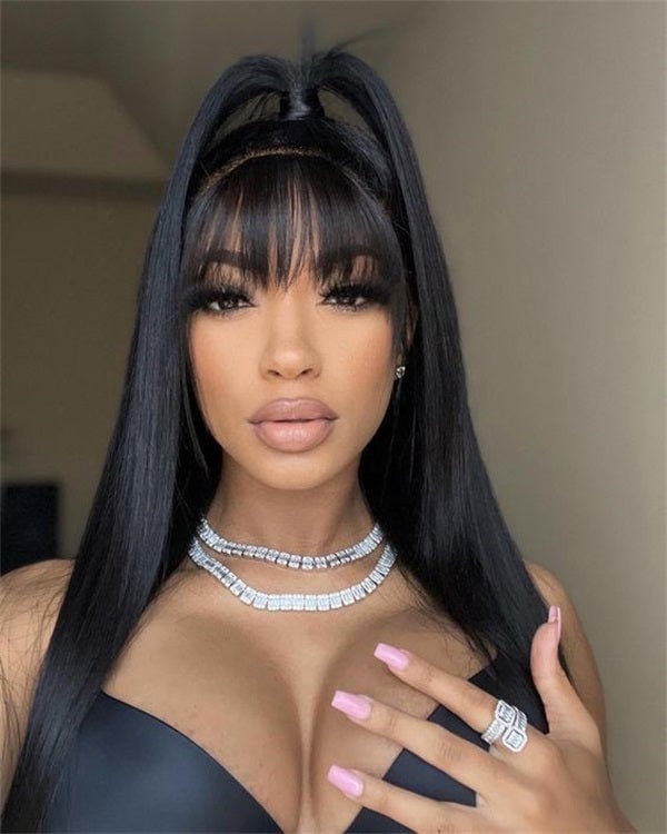 High Ponytail With Curtain Bangs and Blowout High Ponytail With Curtain Bangs and Blowout — Quick Weave Ponytail Ideas