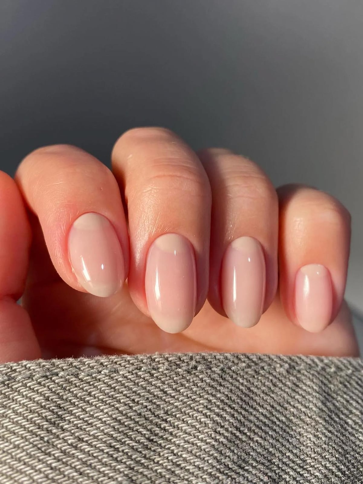 Milky Pink Nude Half Moon Almond Nails Milky Pink Nude Half Moon Almond Nails — Russian Manicure Designs