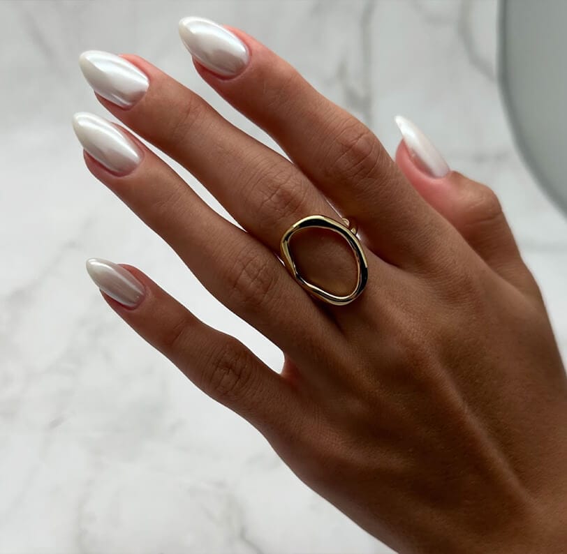 Pearlescent White Chrome Long Almond Nails Pearlescent White Chrome Long Almond Nails — Russian Manicure Designs